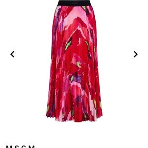 MSGM Red, Pink & Green Pleated Maxi Skirt